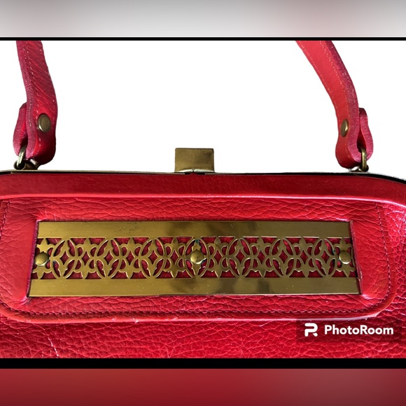 Vintage Roger Van S 1950s-60s Red Pebble Leather Gold Hardware Purse Handbag - Picture 3 of 13